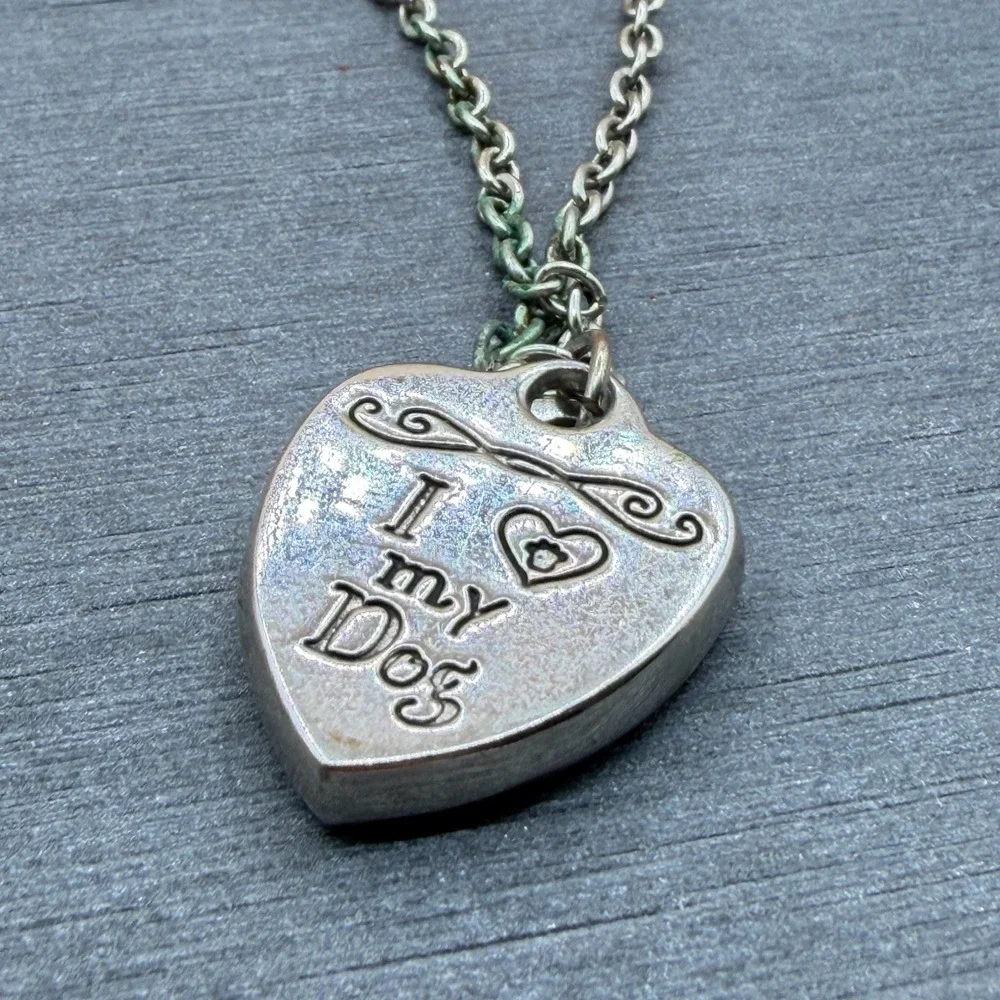 I Love My Dog Photo Frame Pendant Necklace Silver Tone Heart Pet Lover Jewelry